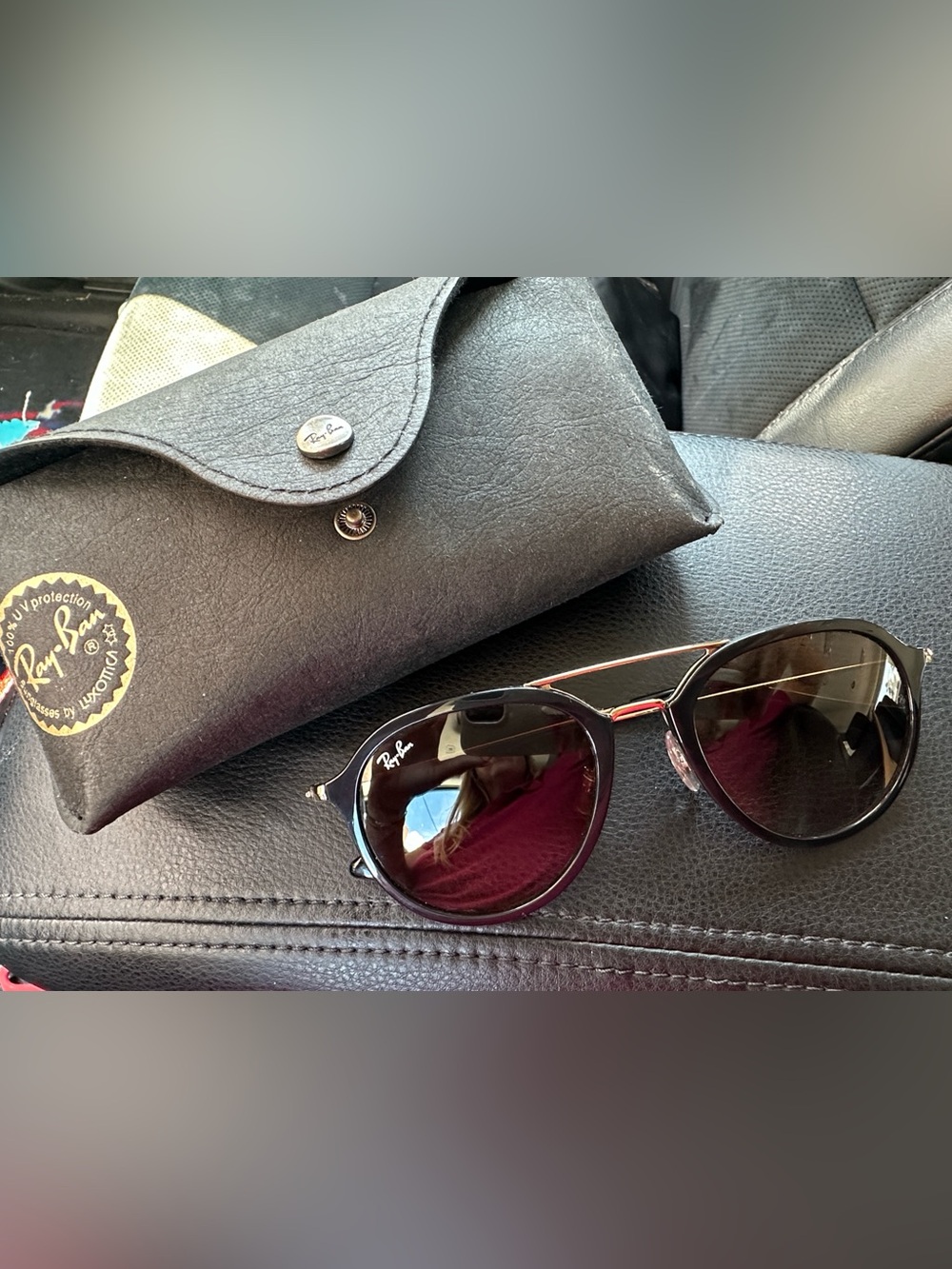 Ray Ban Double Bridge Black Sunglasses with Gold Tone Hardware